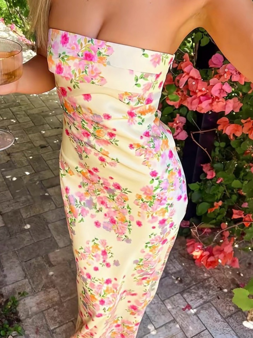 Beginning Boutique Cream Strapless Floral Maxi Dress